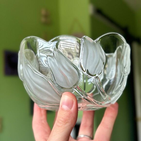 Other - VTG Frosted Glass Tulip Flowers Bowl Dainty Elegant Glassware